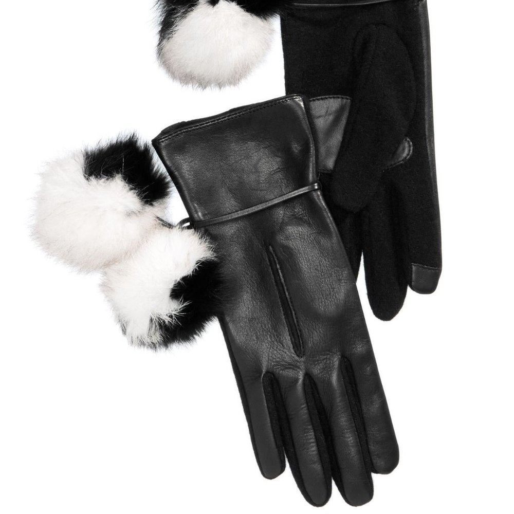Echo Colorblock Fur Pom Pom Gloves Black Medium
